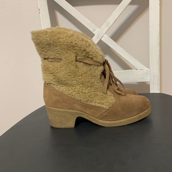 70s vintage Snowland suede boots sherpa lined ankle winter boots snow y2k W7 - Picture 2 of 5